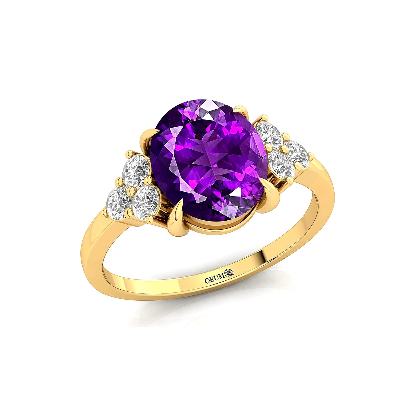 Beautiful Design Oval Cut Amethyst Faceted Halo Solitaire Ring 14k Solid Gold Adorned with Real Diamonds Gift for Wife