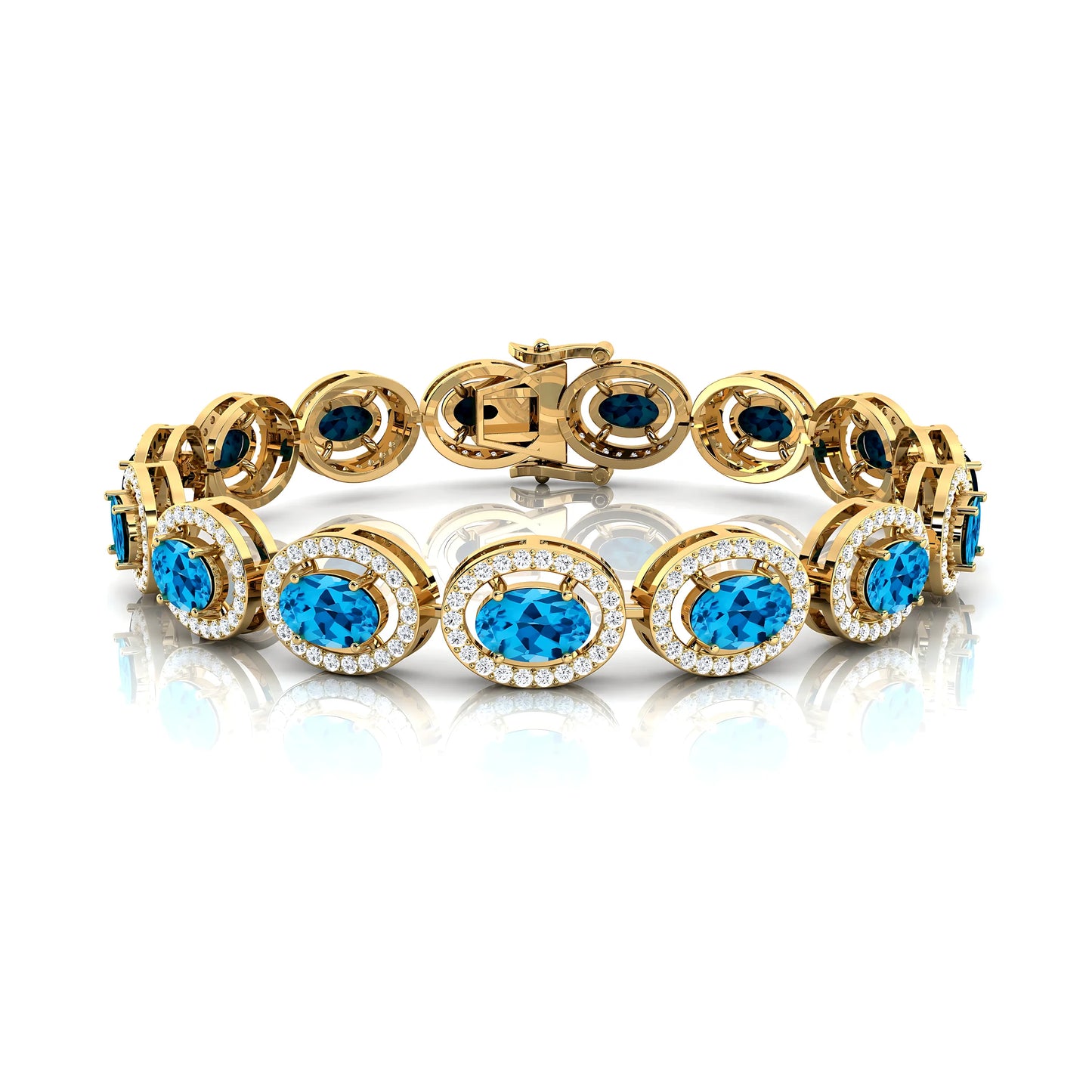 Unisex 14K Gold Oval Cut for Blue Topaz Cluster Tennis Bracelet Classic Luxury Charm Fashionable Party Wedding