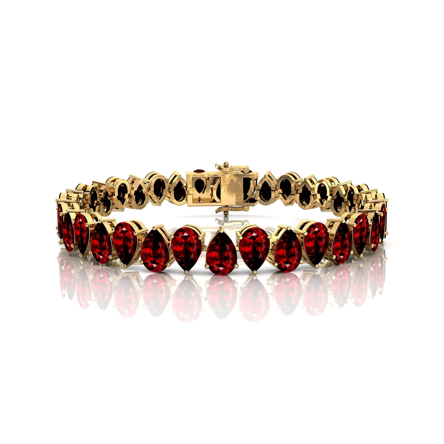 Natural Garnet Pear Shape Gemstone Handmade Tennis Bracelets Designer 14k Gold Fine Jewelry Unique Trendy Tennis Bracelet Gift