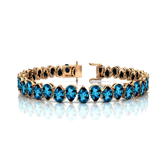 14K 18K Solid Gold London Blue Topaz Tennis Bracelet for Men Women Wedding Anniversary Casual Wear Bracelet Valentine's Gift