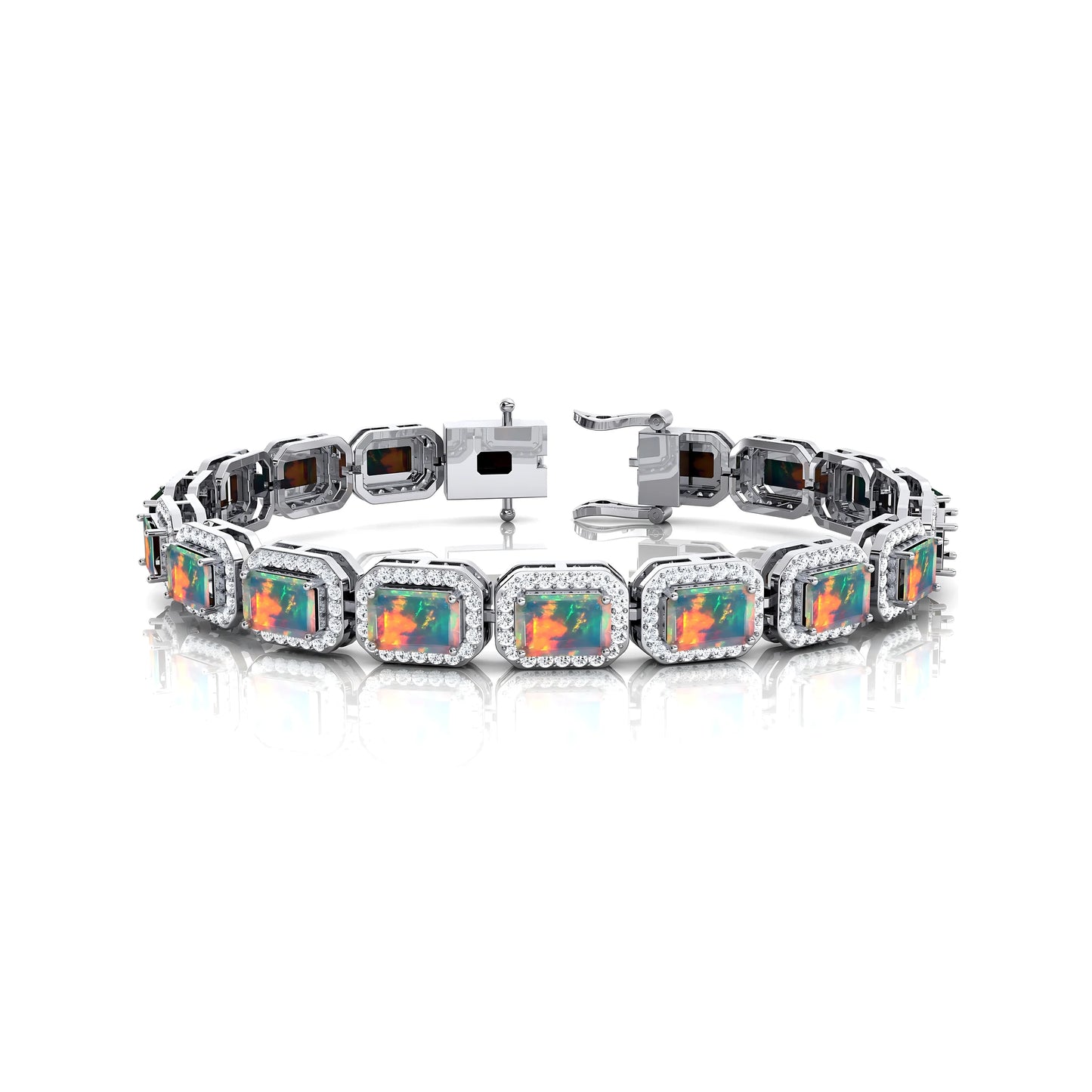 Romantic Style 14K Pure Gold Opal With Diamonds Tennis Bracelet for Women's Engagement Wedding Anniversary Valentine's Gift