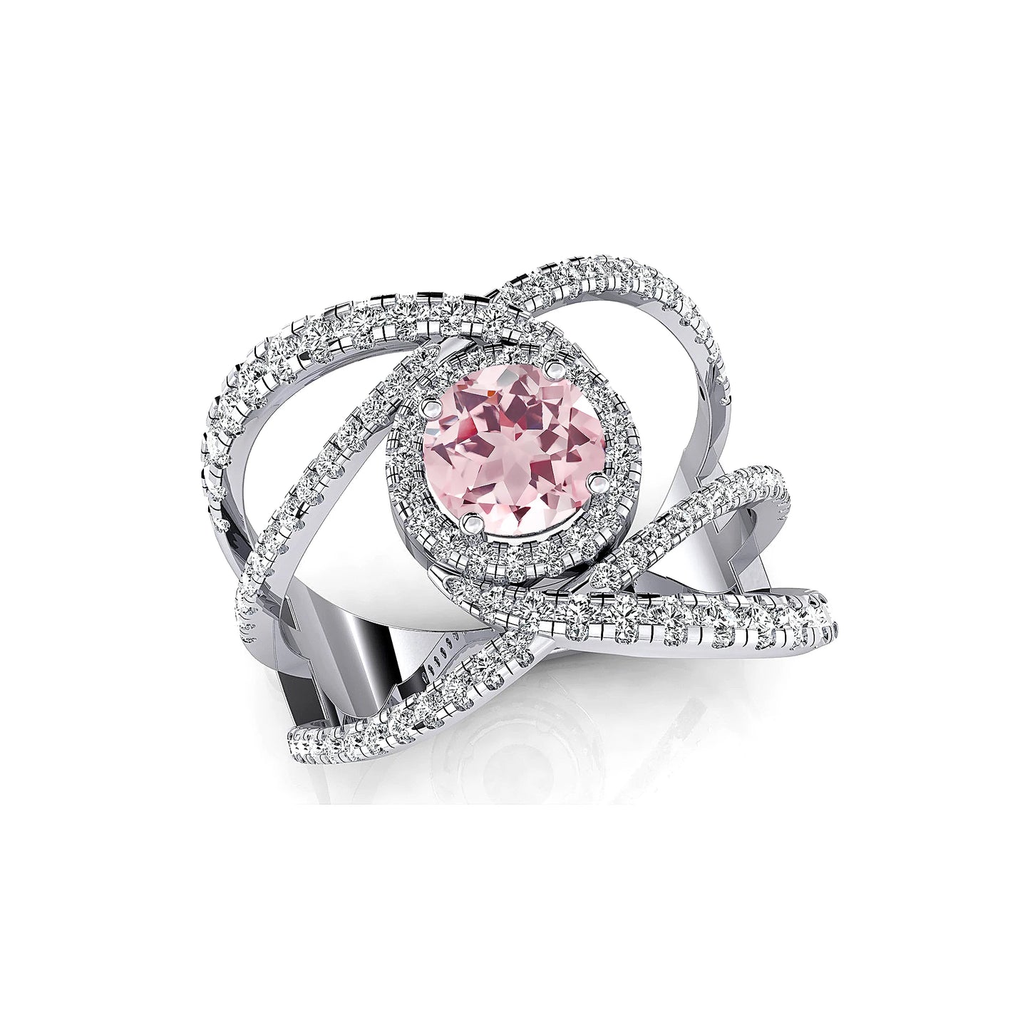 Natural Morganite Gemstone Real Diamond Cluster Rings 18k Solid Rose White Yellow Gold Solitaire Halo Fine Jewelry Gift For Wife