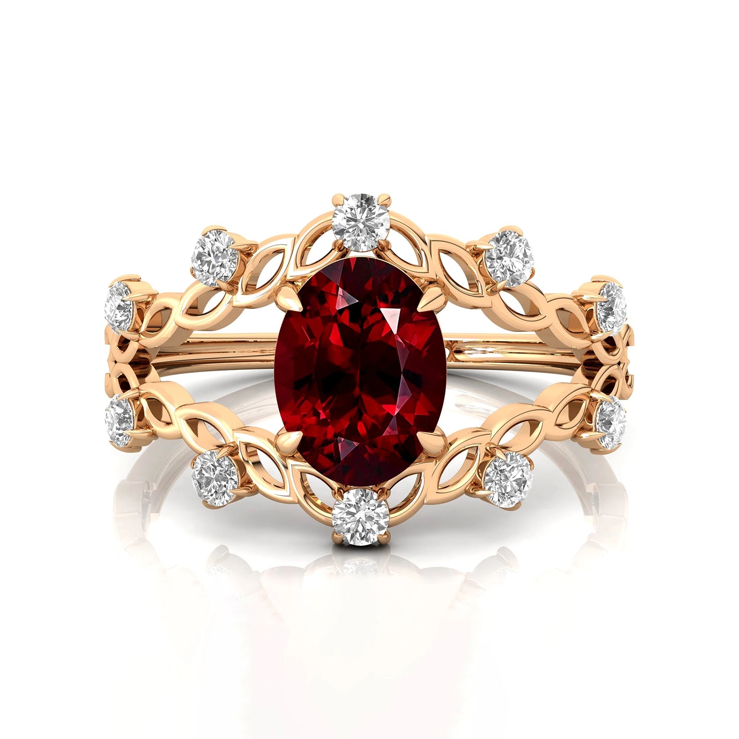 Red Garnet Oval Cut January Birthstone Luxurious Dainty Wedding Rings 14k Solid Gold Adorned Natural Diamond Classic Bulk OEM