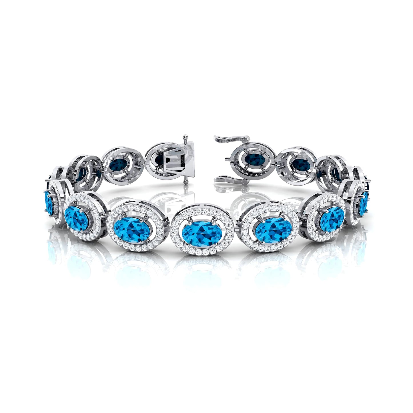 Unisex 14K Gold Oval Cut for Blue Topaz Cluster Tennis Bracelet Classic Luxury Charm Fashionable Party Wedding