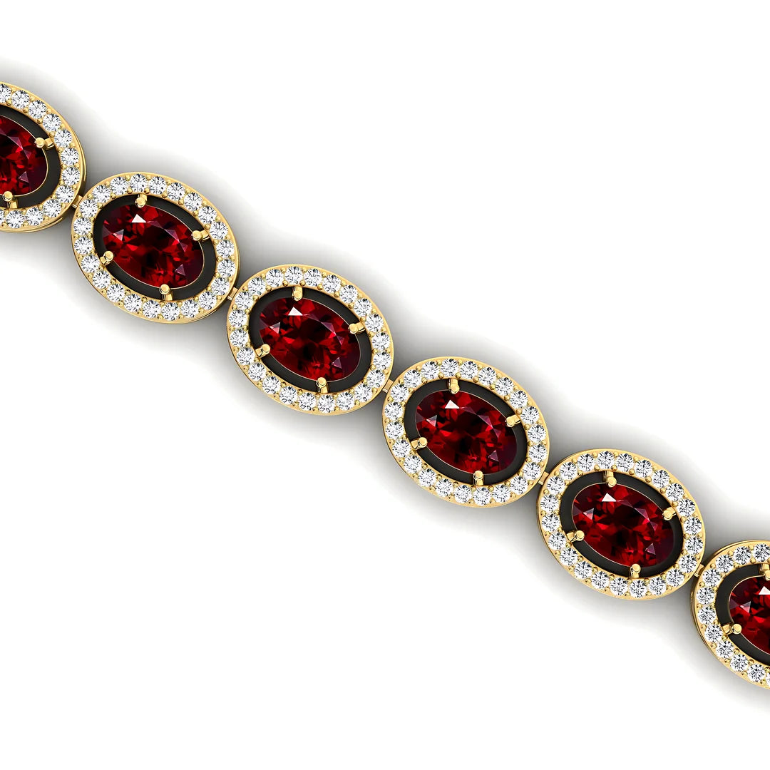 Natural Red Garnet & Diamond Tennis Chain Bracelet for Women Real 14K Pure Gold Tennis Bracelet Charm Fine Jewelry Ready to Ship