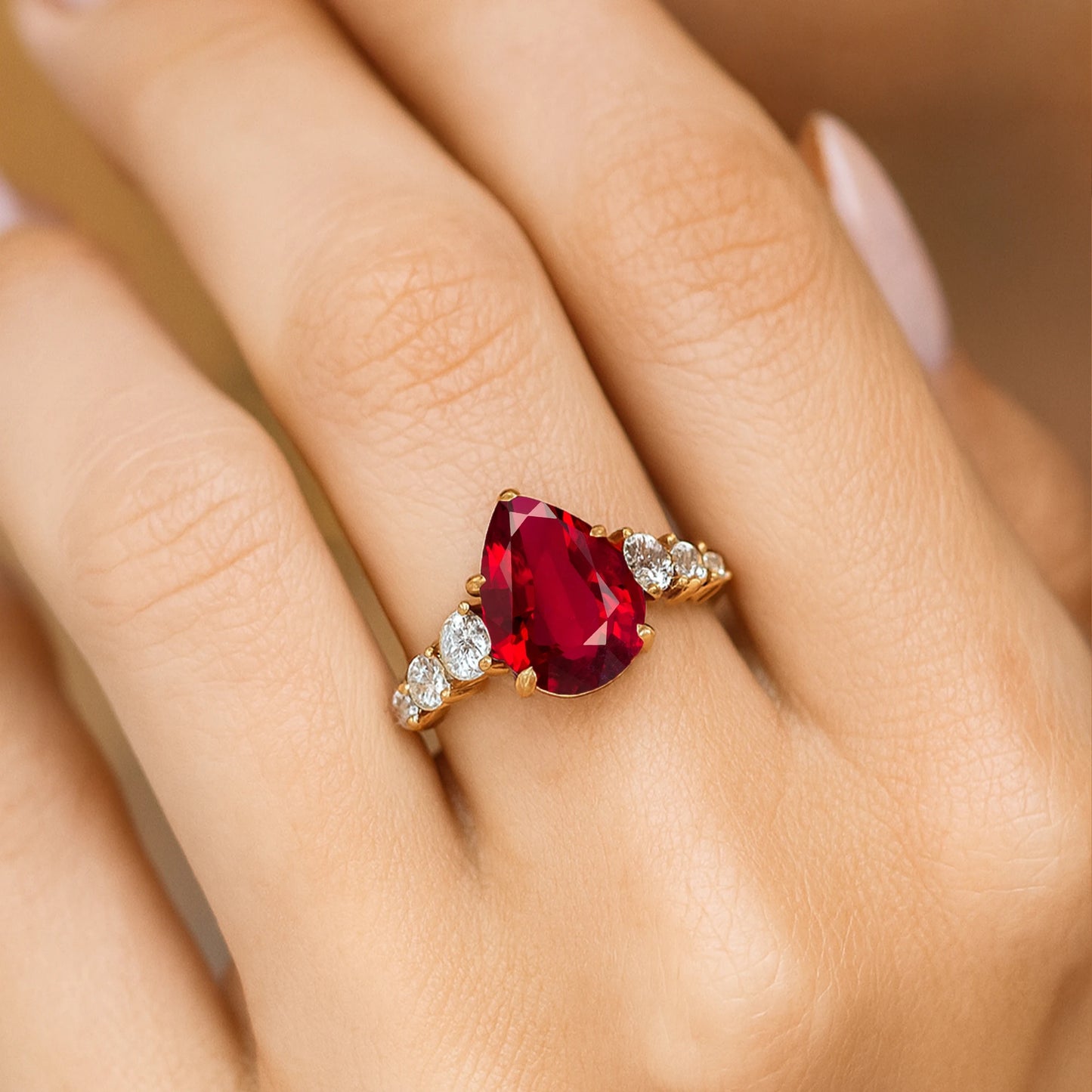 14K Pure Gold Lab Grown Ruby Gemstone & Diamond Band Solitaire Ring New Arrival Classic July Birthstone Party Anniversary Rings
