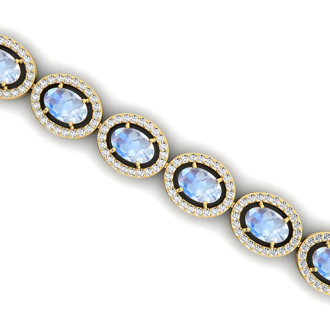 Luxury 100% Authentic Real 14k Solid Yellow Gold Tennis Bracelet Handmade Rainbow Moonstone Diamond Trendy for Weddings Parties