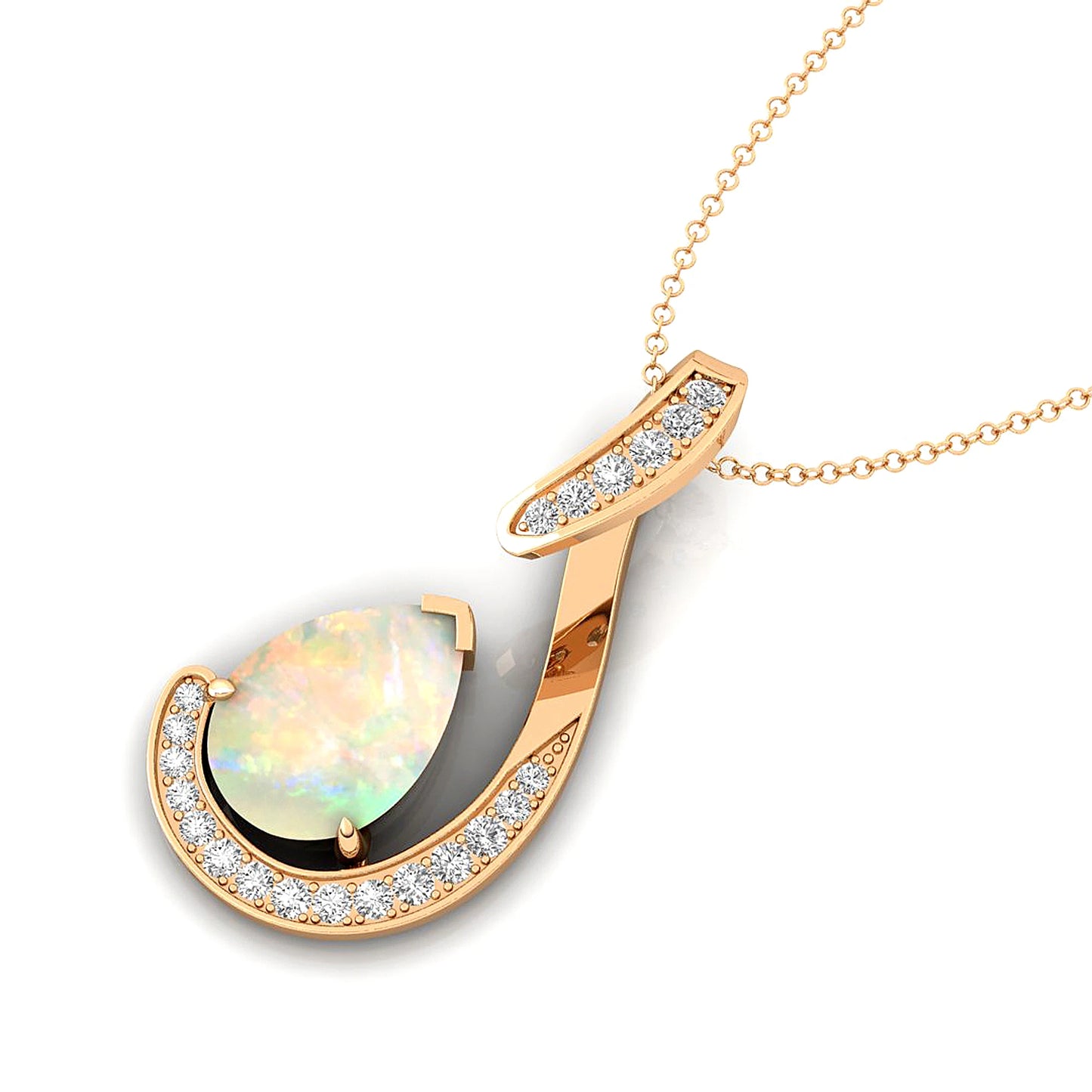 18Kt Solid Gold Pear Shape Natural Ethiopian Opal Gemstone Designer Charm's Pendant Real White Diamonds OEM ODM Wholesale