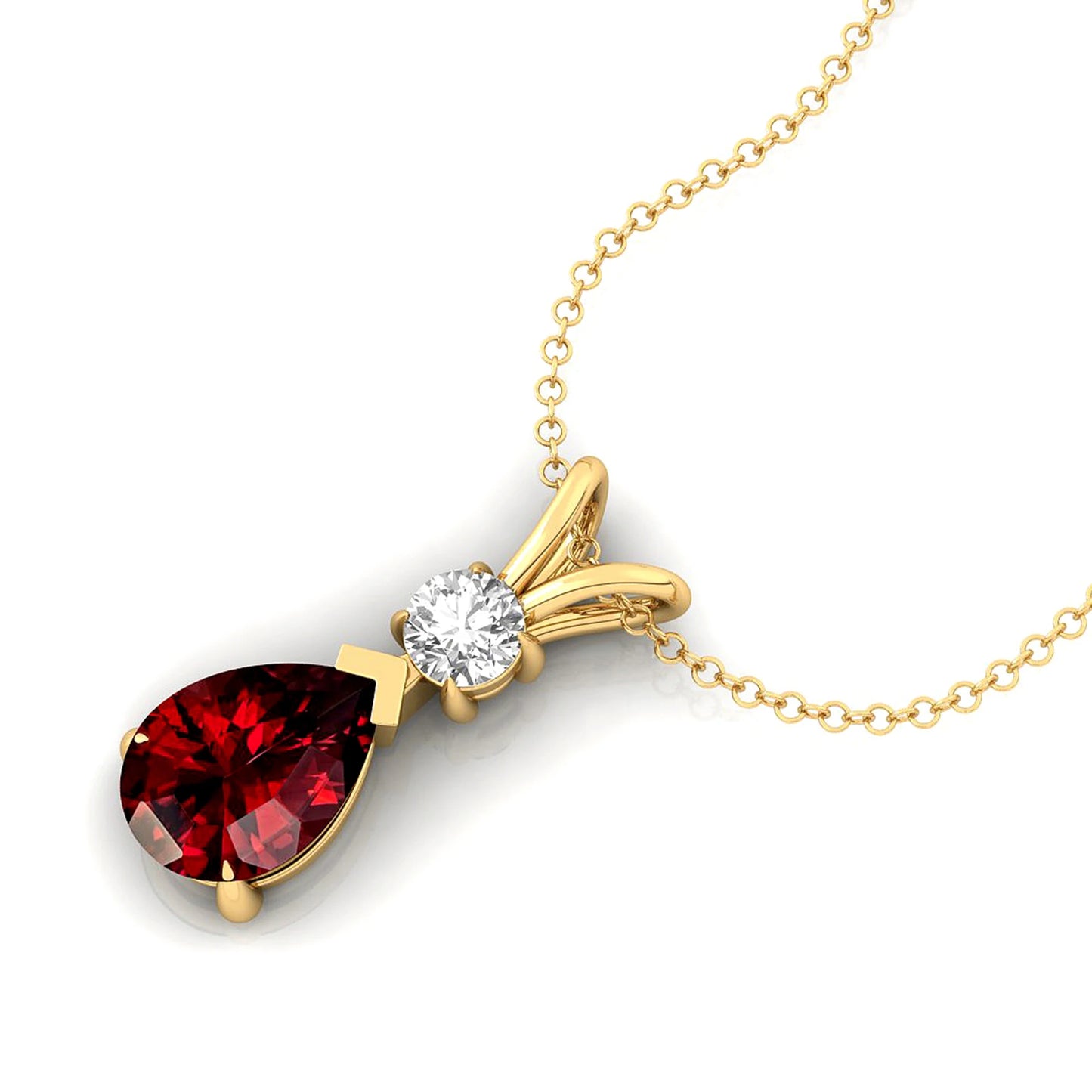 Diamond With Pear Shaped Red Garnet 14k Solid Gold Teardrop Pendant Prong Setting Halo Solitaire Pendants Necklace Fine Jewelry