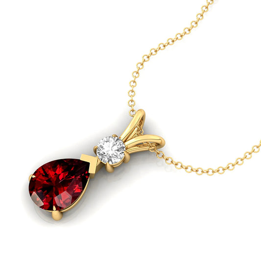 Diamond With Pear Shaped Red Garnet 14k Solid Gold Teardrop Pendant Prong Setting Halo Solitaire Pendants Necklace Fine Jewelry