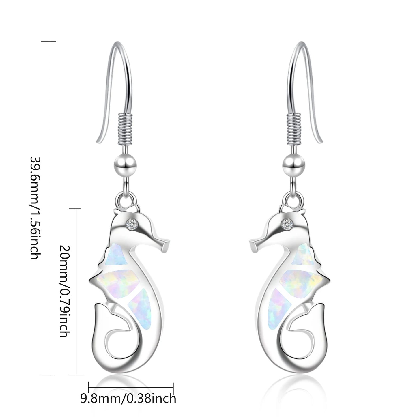 Trendy Dainty Brass Opal Seahorse Pendant Earrings Cute Minimalist  Gift Jewelry Bulk Supply for Women