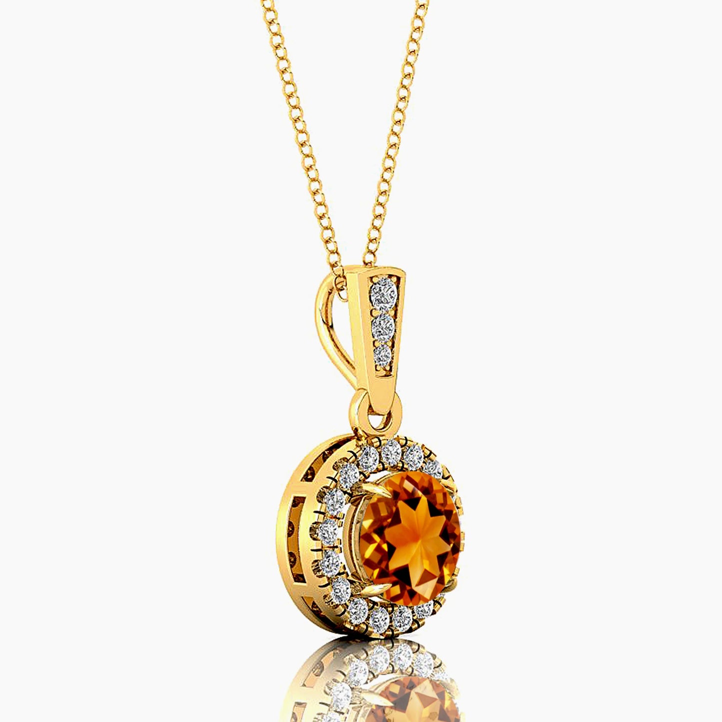 Classic Cute Design Cut Citrine Gemstone Halo Solitaire Charm's Pendant Necklace 14K Solid Gold Rhodium Plated Natural Diamonds