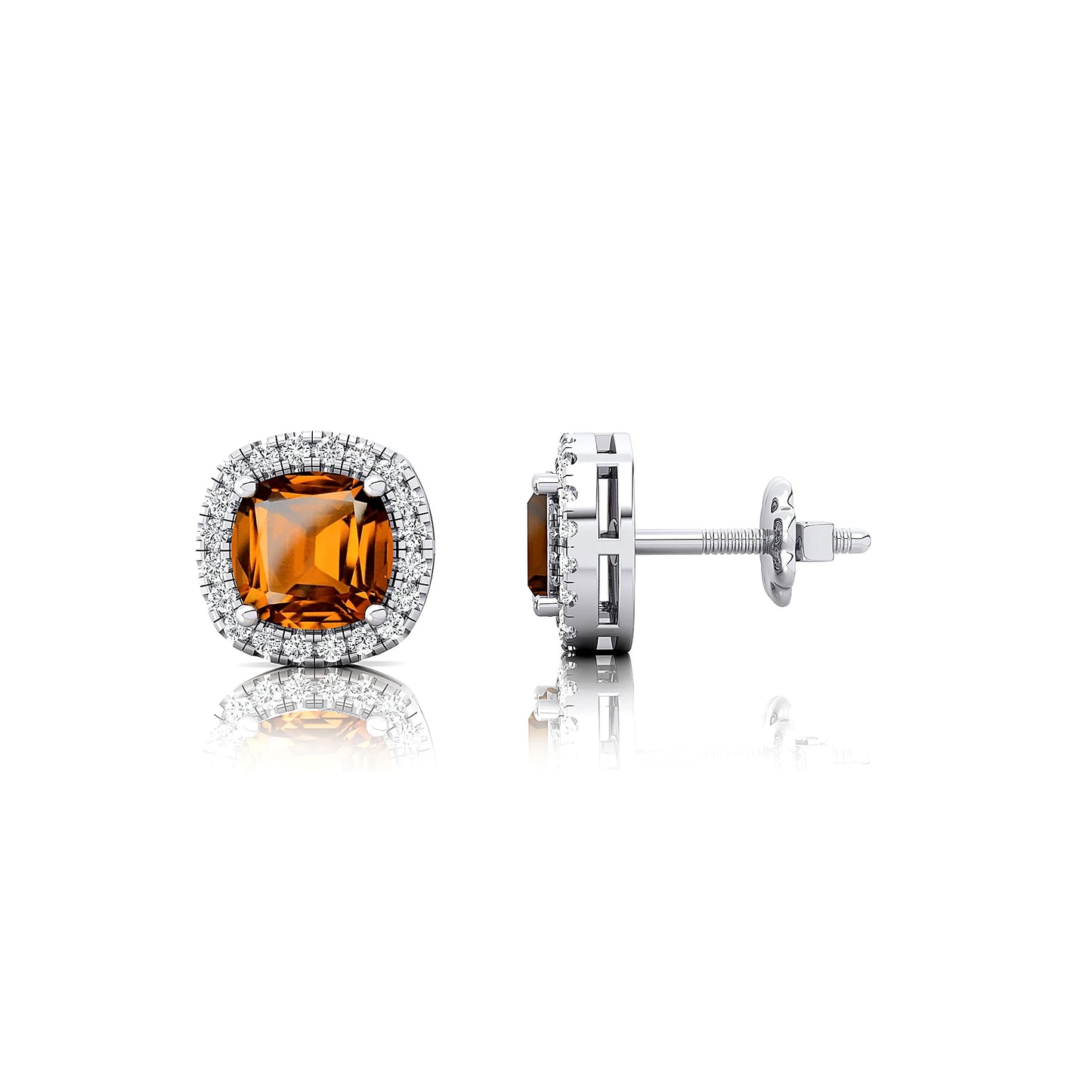 Trendy Design 18K Solid Rose Gold Rhodium Halo Studs Earrings Cushion Cut Natural Citrine Gemstone Real White Diamonds Wedding