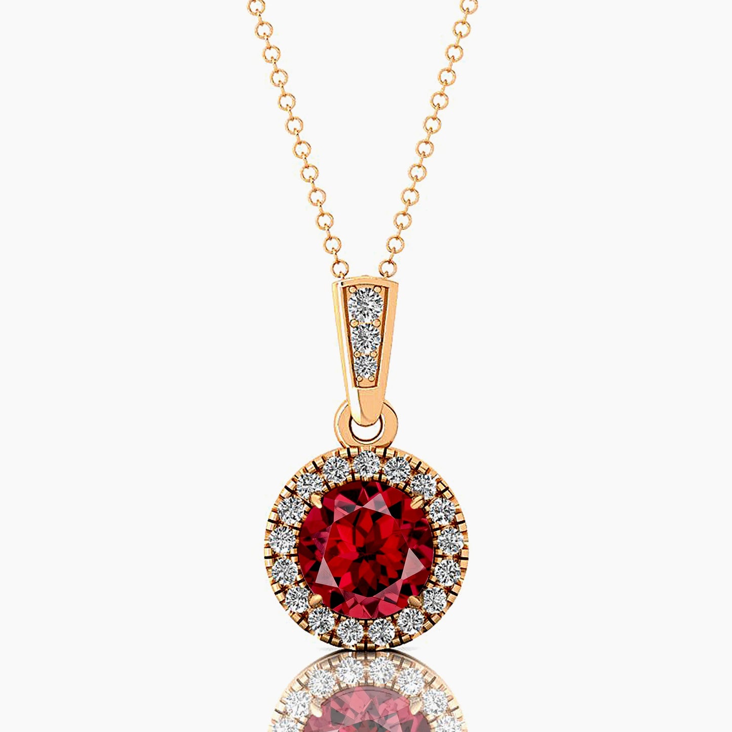 Red Garnet Solitaire Pendant Solid Gold IGI Certified Diamond Fine Jewelry Gemstone Charm Diamond Necklace Cute Engagement