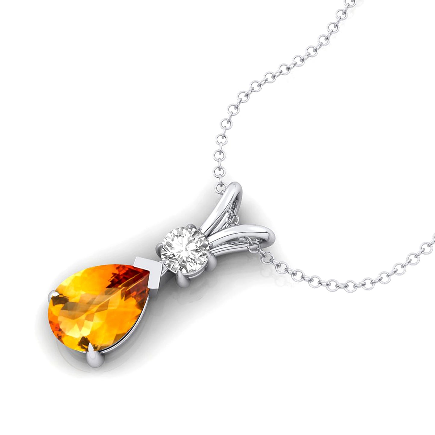 Pear Cut Citrine Gemstone Teardrop Pendant 14k 18k Gold Pendant With Natural Diamond Pendant Charms Solitaire Pendant Necklace