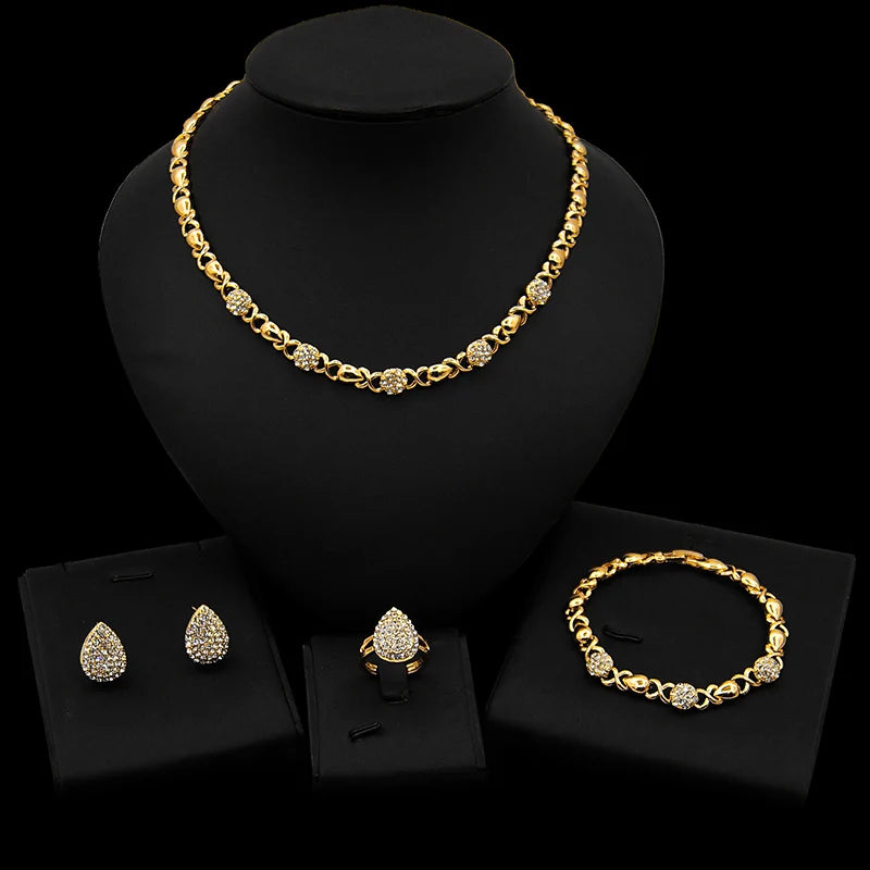 Zhuerrui XOXO Fashionable Women 18K Gold-plated New Design Hot Sale Water Drop Diamond Jewelry Set HM20080414