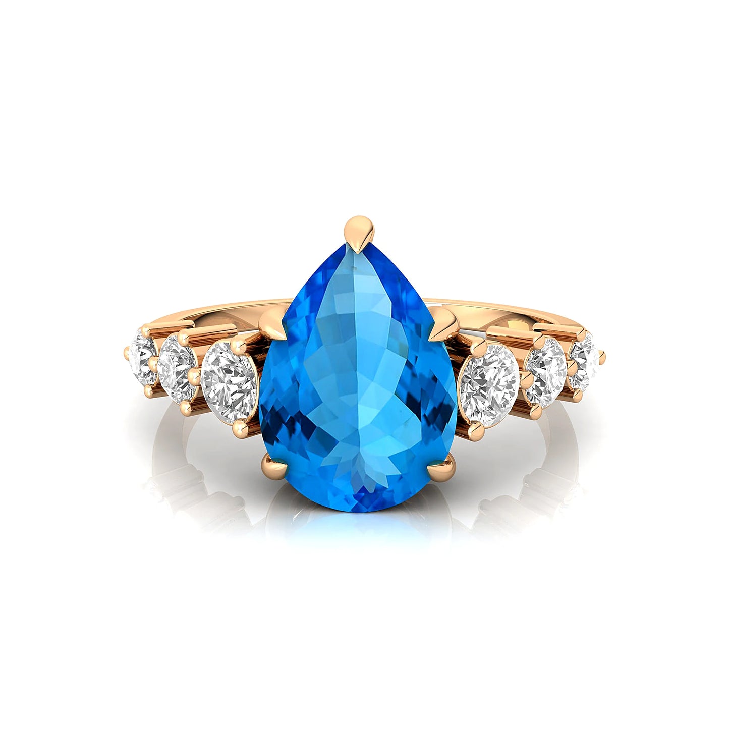 14K Pure Yellow Gold Ring Natural Swiss Blue Topaz Gemstone Women Classic Cluster Bridal Engagement Rings Real Gift for Her