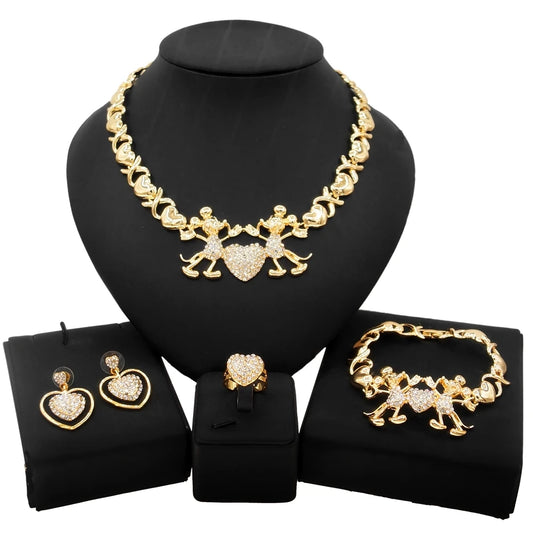 Zhuerrui Cartoon Pictures I Love You Kiss and Hug Jewelry Set Brazil Bridal Gold Womens Jewellery Party Girls Jewelry Sets X0153