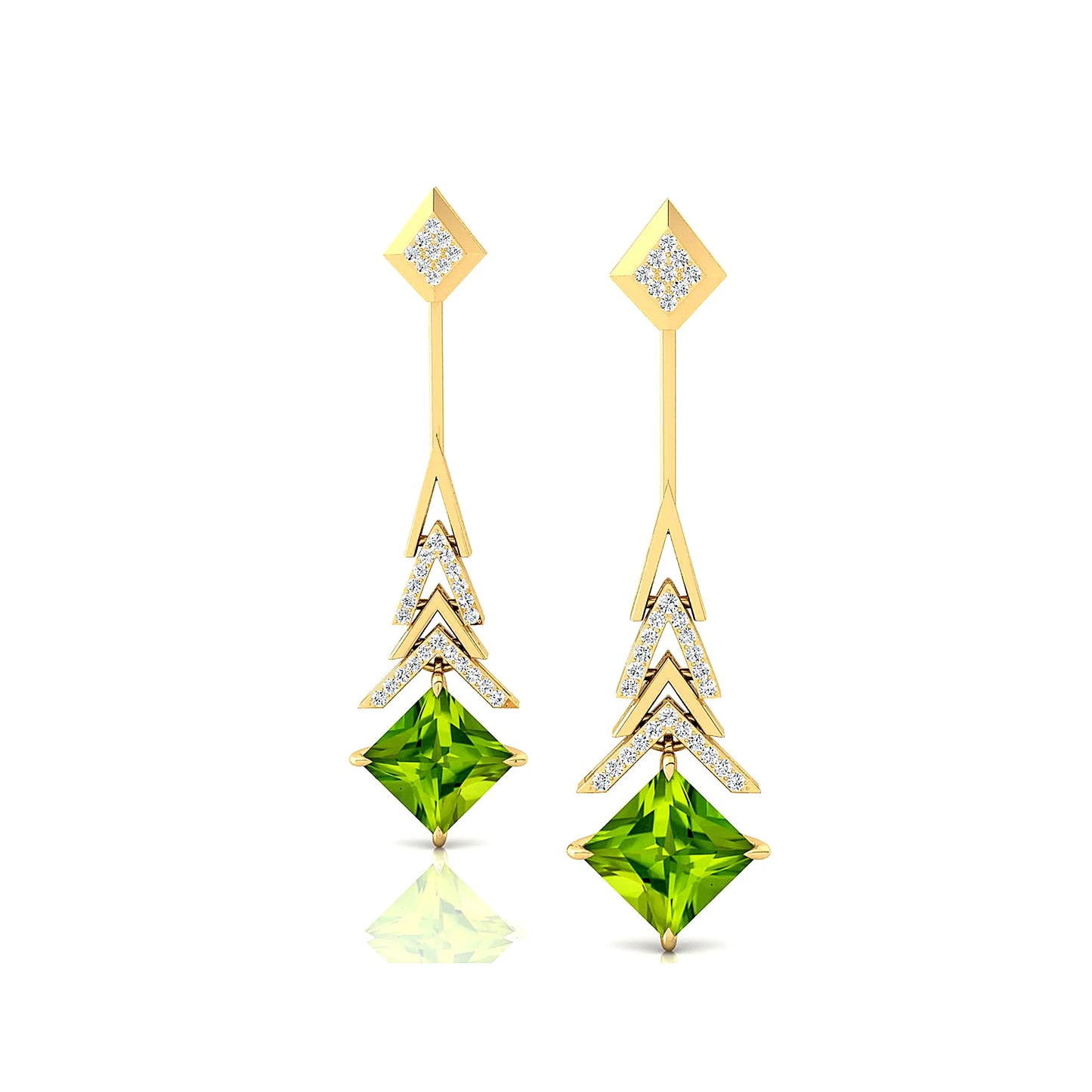 Premium Quality 18K Solid Gold Dangle Drop Earrings Natural Peridot Gemstone Real Diamonds Wedding Party Rhodium Plated Bulk OEM