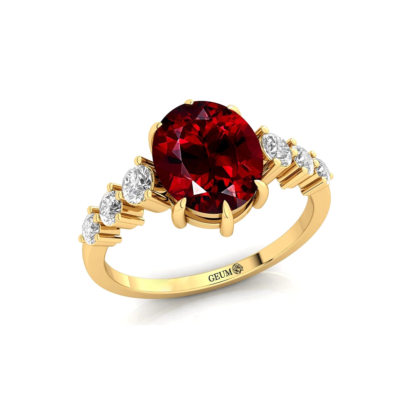 18K Solid Gold Ring With Natural Red Garnet Gemstone Luxurious Design Pure Gold Fine Birthstone Jewelry With Real Diamonds OEM