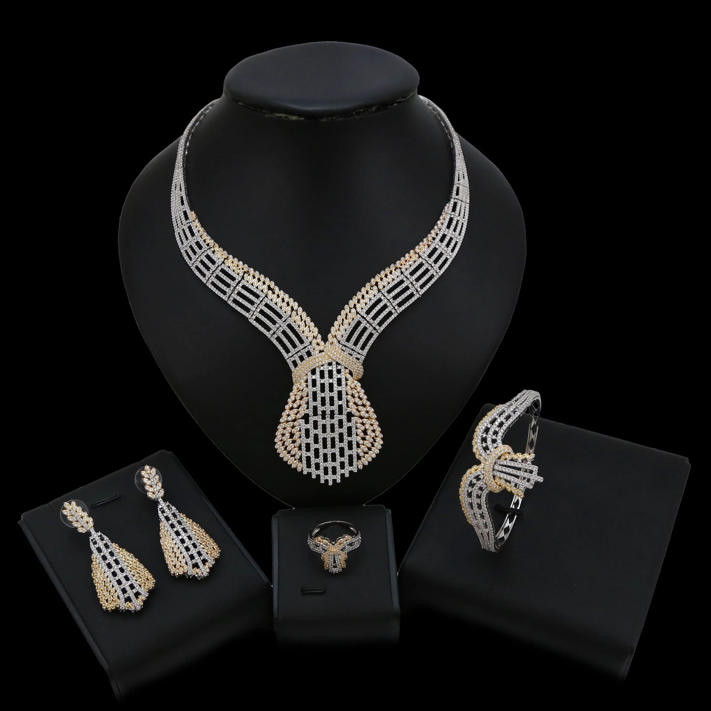 Zhuerrui New Design American Zirconia Jewelry Set 24k Gold Plated Women Necklace Jewelry Set Fashion Jewelry Sets HZ18110702