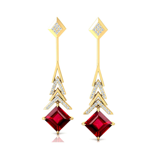 18kt Solid Gold Cute Lab Grown Ruby Gemstone & Real Diamond Dangle Drop Earring for Wedding Party & Gift Direct Factory Supplier