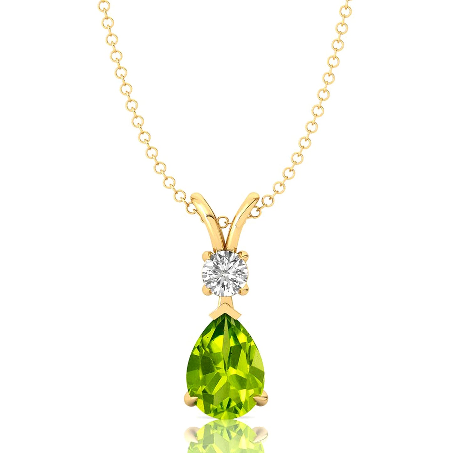 Pear Cut Peridot Solitaire Pendant Custom Design 14k Gold Women Necklace Delicate Bridal Fine Diamond Jewelry Gift For Wife
