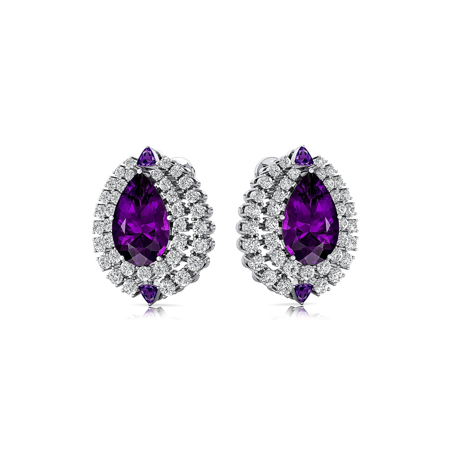Solid 18k Gold Natural Amethyst Gemstone Diamond Cute Rhodium Plated Luxurious Design Women's Trendy Halo Ear studs For Women