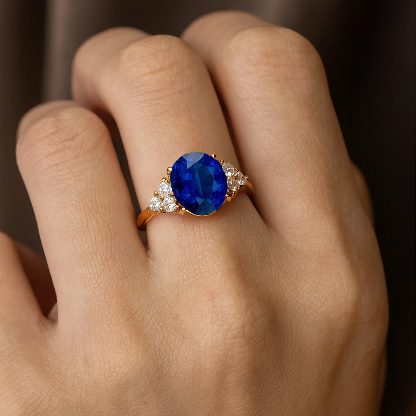 Luxurious 14k Solid Gold Lab Created Blue Sapphire Gemstone Real Diamonds Ring High Quality Fine Jewelry Classic Wedding Ring