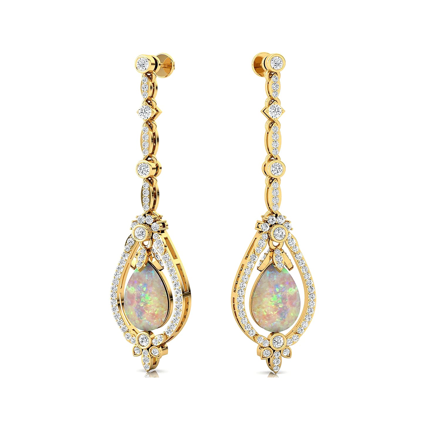 Personalized Fine Fashionable Wedding Party Jewelry 18K Gold Natural Ethiopian Opal Gemstone Real Diamond Dangle Drop Earrings
