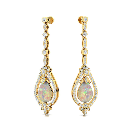 Personalized Fine Fashionable Wedding Party Jewelry 18K Gold Natural Ethiopian Opal Gemstone Real Diamond Dangle Drop Earrings