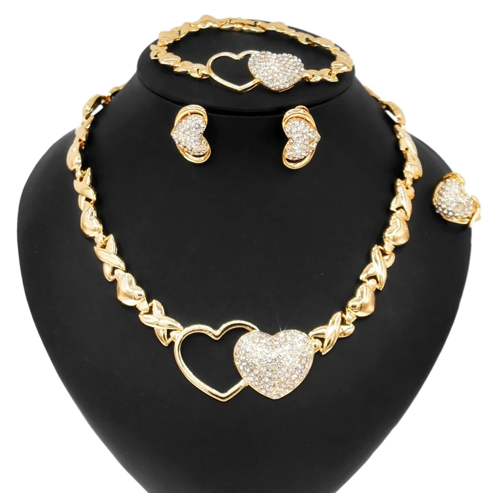 Zhuerrui Big Heart Xoxo Gold Plated Jewelry Set I Love You Hugs and Kisses Wedding Party Indian Bridal Fine Jewellery Sets X0134