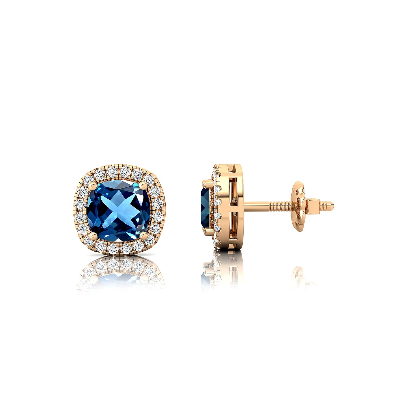 Classic 18k Solid Gold Cute Fashionable Earring Studs Natural London Blue Topaz With Real Diamonds Earrings For Wedding Gift