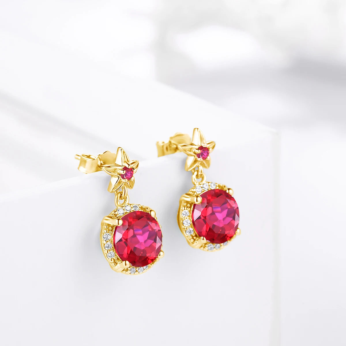 Luxury Bridal Ruby Jewelry Sets 24K Gold Plated Engagement Wedding Party 925 Sterling Silver Ring Earrings Pendant Jewelry Set