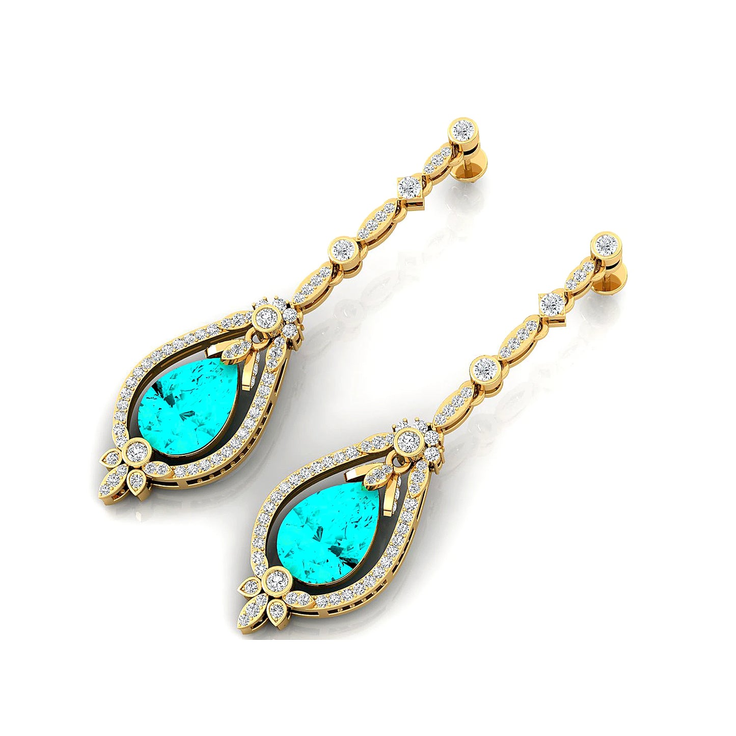 High Quality 18k Solid Gold Handmade Lab Grown Paraiba Tourmaline Real Diamonds Fashionable Dangle Drop Earrings Wedding Party