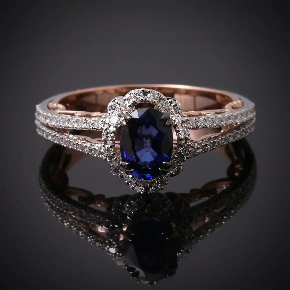 Natural Oval Cut Sapphire Double Band Ring 14k Gold Custom Design Wedding Engagement Party Anniversary Luxurious Rings