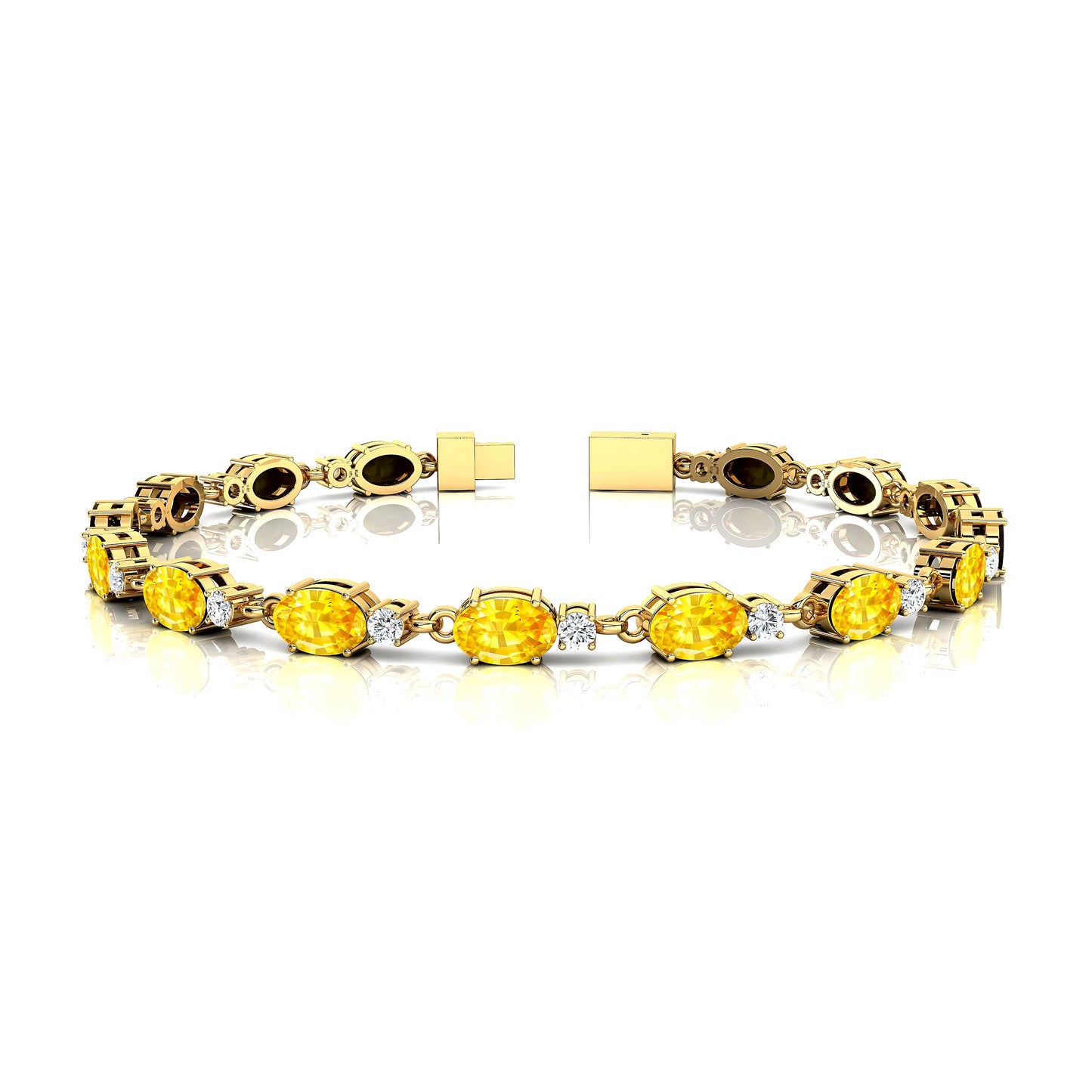 Women's Natural Round Diamond & Oval Cut Yellow Sapphire Tennis Bracelet 14K Gold Single Prong Elegant Diamond Charm Bracelet