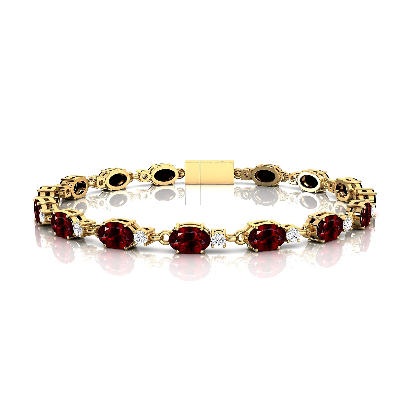 14k Solid Gold Customize Prong Setting Natural Diamond With Red Garnet Tennis Bracelet For Women Oval Gemstone Tennis Bracelet