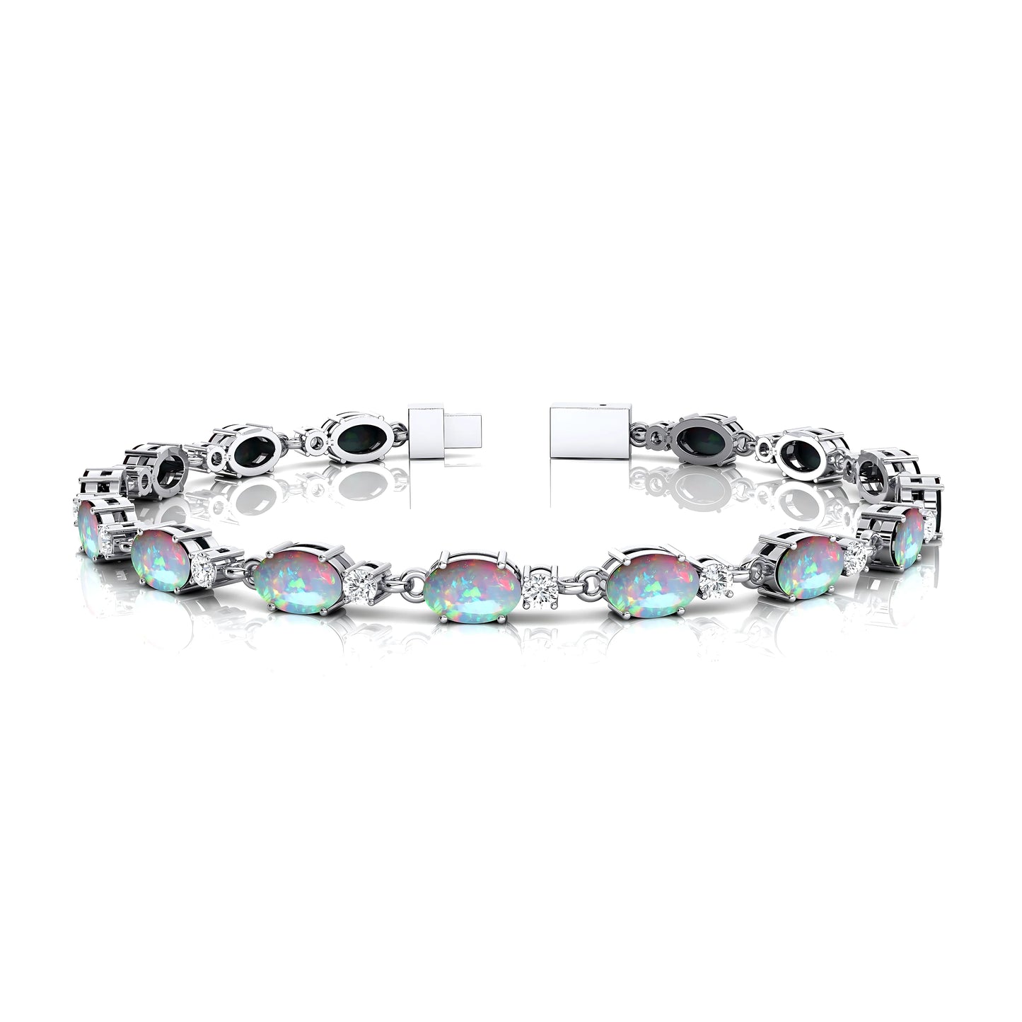 Natural Round Cut Ethiopian Opal 14K Gold Tennis Bracelet-Engagement Anniversary Gift & Party Fashion Jewelry