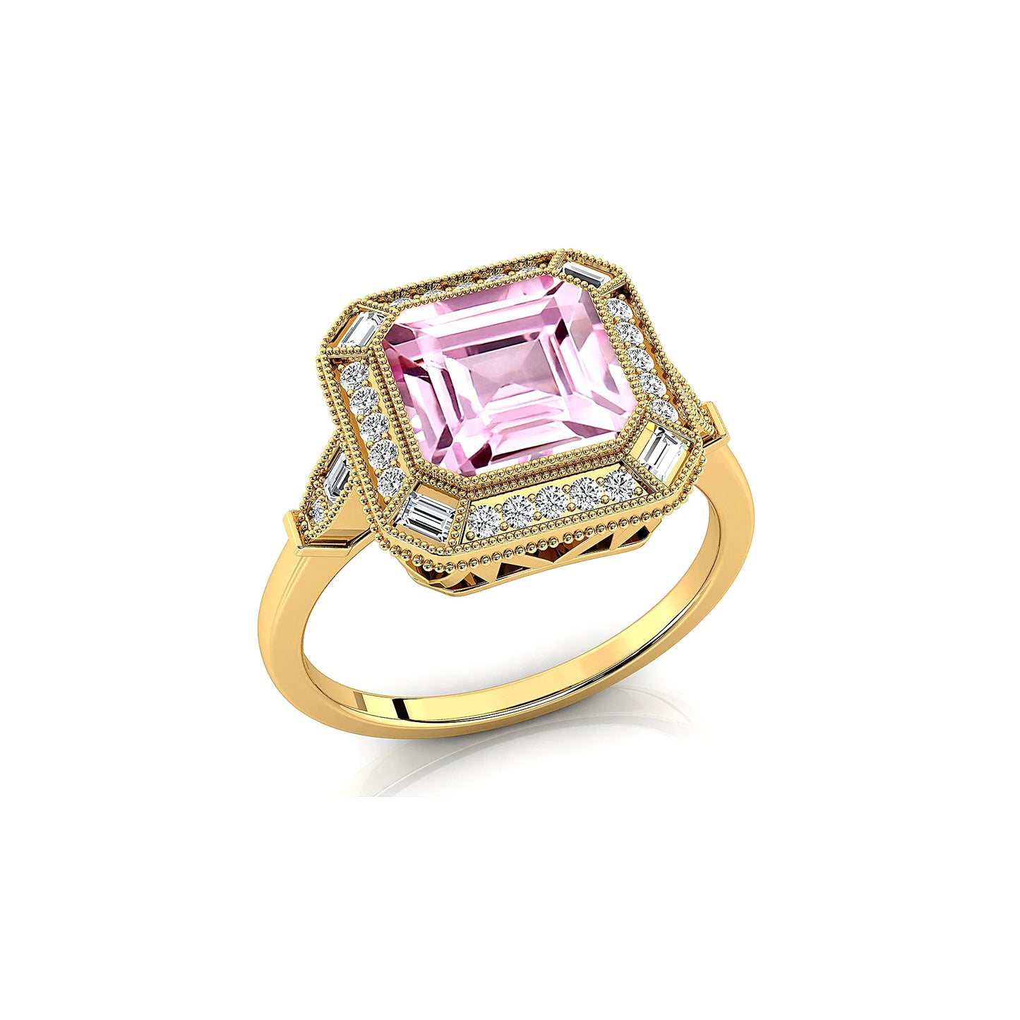 18k Solid Gold Engagement Rings Natural Morganite Gemstone Real Diamonds Wedding Gift Rhodium Plated Solitaire Halo Ring For Her