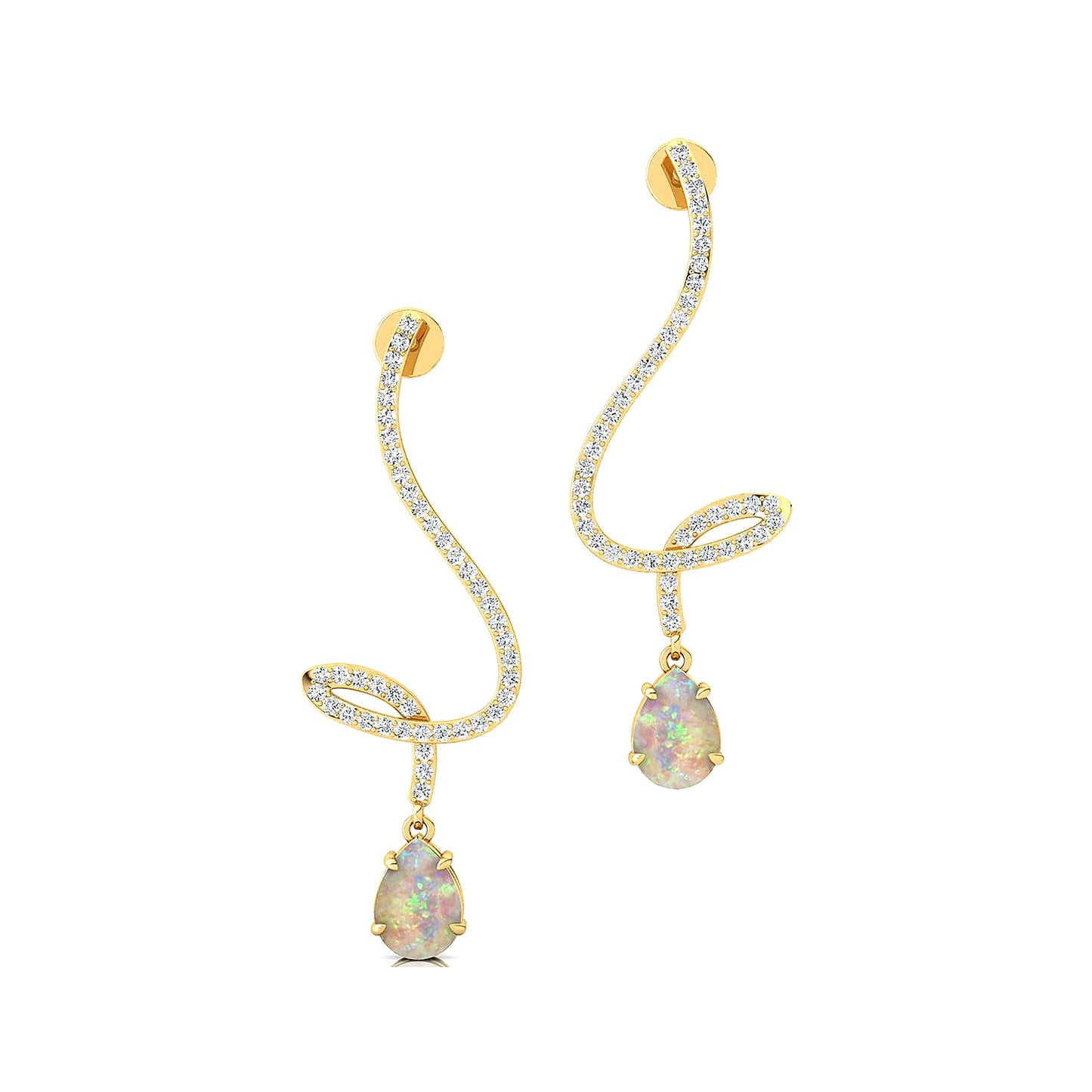 Handmade 18K Solid Gold Rhodium Plated Luxury Dangle Drop Earrings Ethiopian Opal Gemstone & Real Diamonds Earrings For Women
