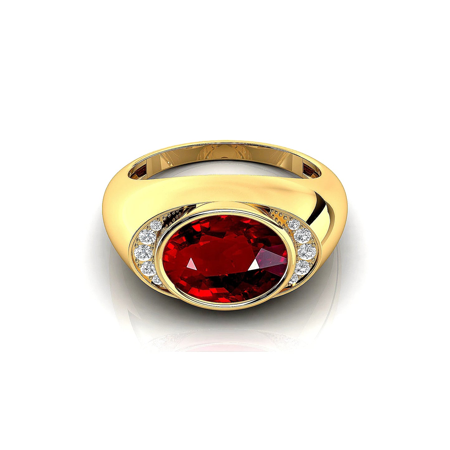 July Birthstone Oval Lab Grown Ruby Halo Signet Ring in 18K Solid Gold with Real White Diamonds Rhodium Plated Wedding Ring Gift