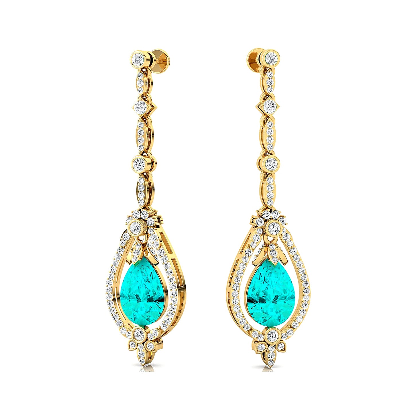 High Quality 18k Solid Gold Handmade Lab Grown Paraiba Tourmaline Real Diamonds Fashionable Dangle Drop Earrings Wedding Party