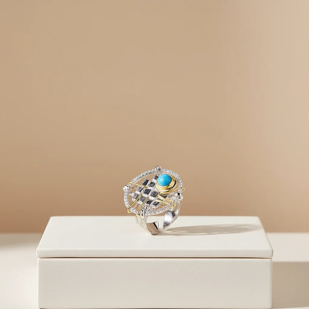Wholesale Personality Jewelry 925 Sterling Silver 18K Gold Plating Syn TurquoiseRing