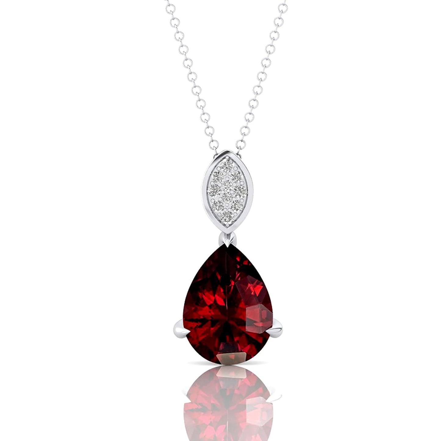 14K Solid Yellow Rose White Gold Rhodium Plated Cute Fancy Teardrop Pear Shaped Pendant Natural Red Garnet Gemstone Pendant Gift