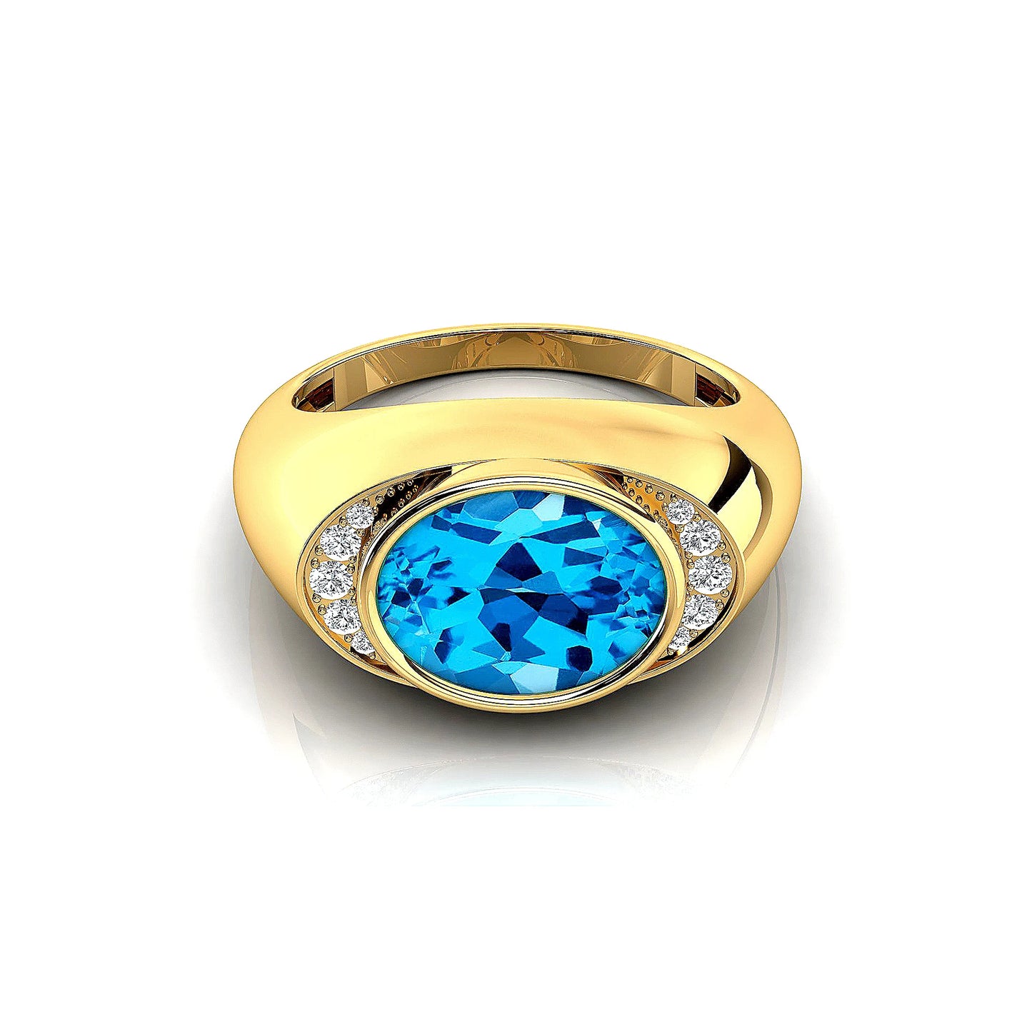 Natural Swiss Blue Topaz Gemstone Wedding Signet Rings With Real Diamonds 18k Solid Rose White Yellow Gold Rhodium Plated Rings