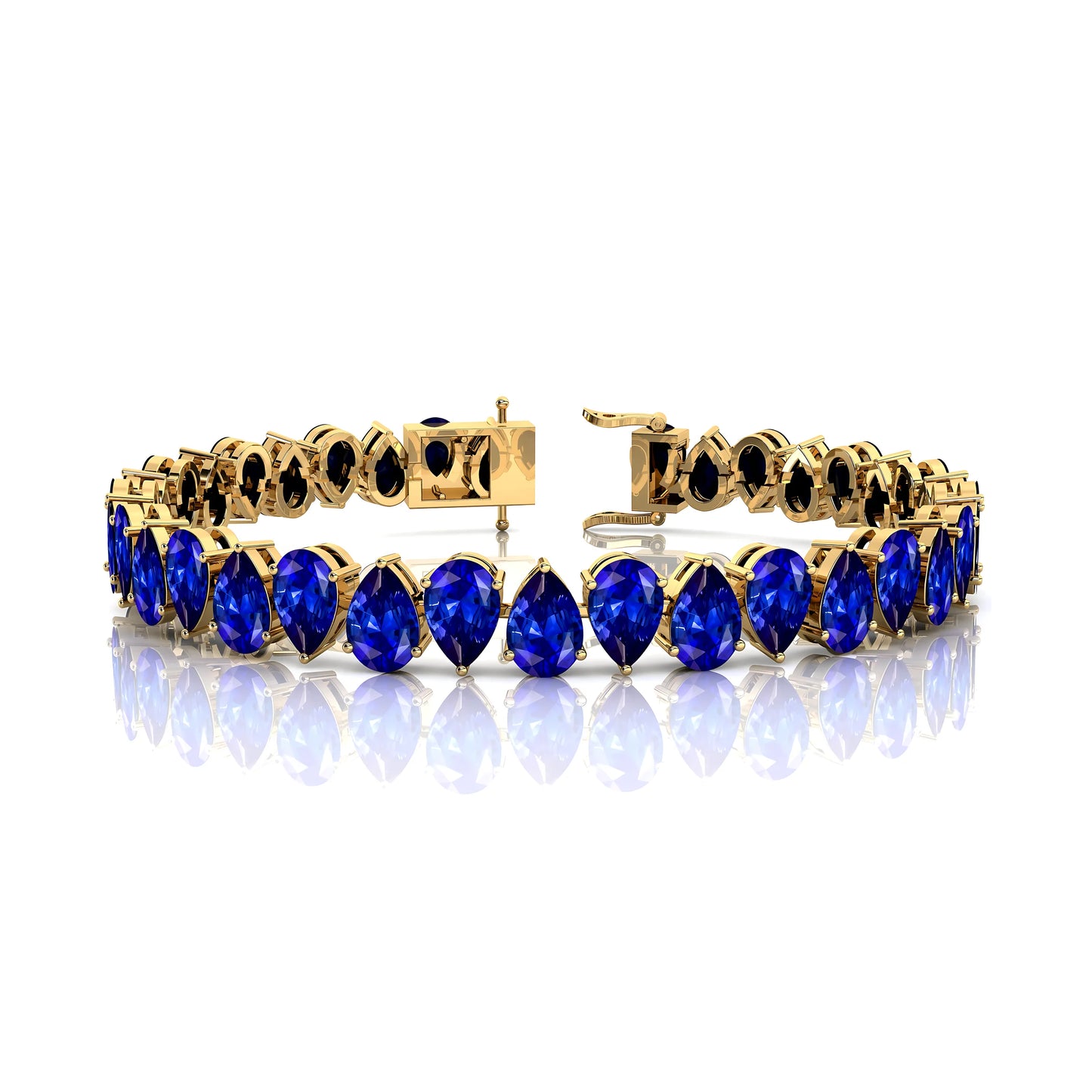 Trendy 14K/18K Solid Gold Natural blue Sapphire Dainty Elegant Tennis Bracelet Fine Jewelry Pear Blue Sapphire Tennis Bracelets