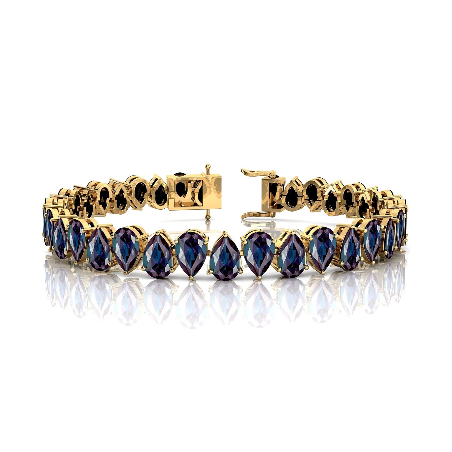 14K Gold Pear Cut Lab Grown Alexandrite Stone Women's Tennis Chain Bracelet Hand Bracelet Fine Jewelry Women Tennis Bracelet