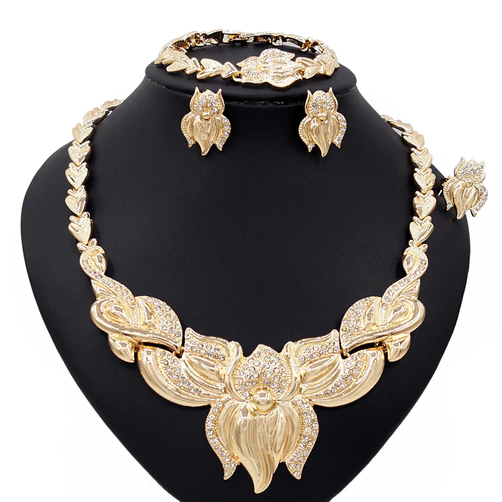 Zhuerrui Big Flowers I Love You Xoxo Hug and Kiss Jewelry Set Dubai Wedding Golden Fashionable Luxury Necklace Jewelry Set X0095