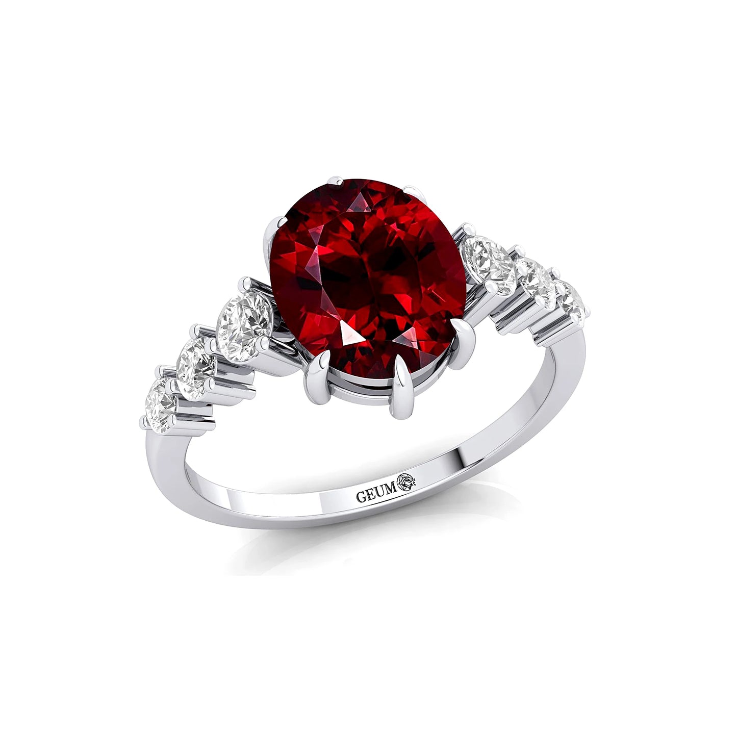 18K Solid Gold Ring With Natural Red Garnet Gemstone Luxurious Design Pure Gold Fine Birthstone Jewelry With Real Diamonds OEM